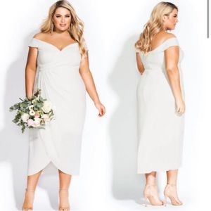 City Chic Rippled Love Dress in Ivory